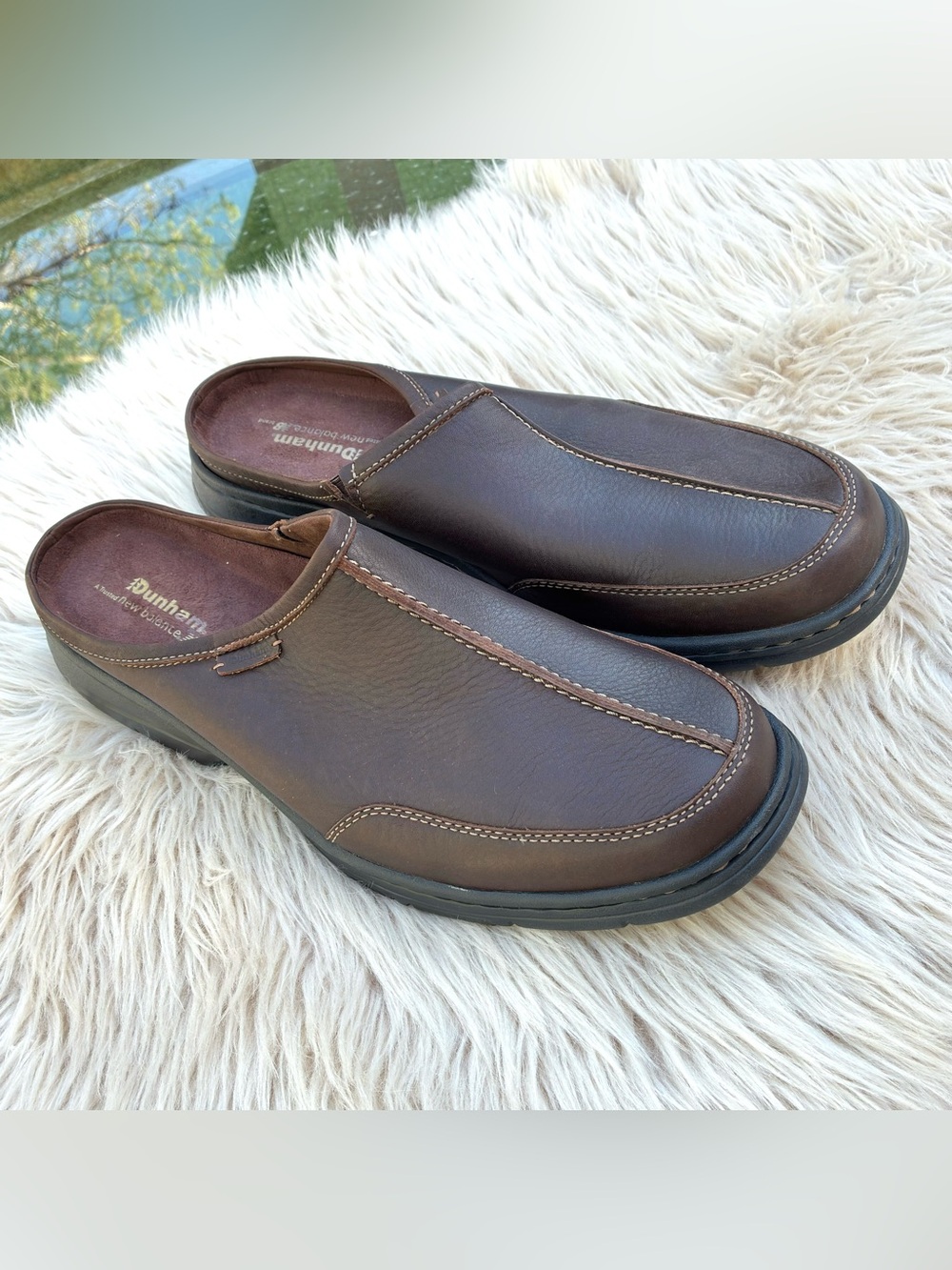 Dunham by New Balance NWOT Brown Leather Hard Sole Mules Sz 18